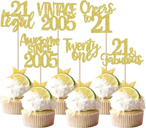 Miniatura 107 de Rsstarxi Paquete de 24 adornos para cupcakes vintage 2019 con purpurina negra para 5º cumpleaños, saludos a 5, cinco, 5, 5 fabulosos para cupcakes