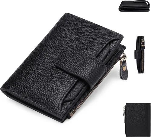 Carteras de cuero para mujer con bloqueo RFID, billetera delgada, plegable, tarjetero con cremallera, bolsillo para monedas, ventana para