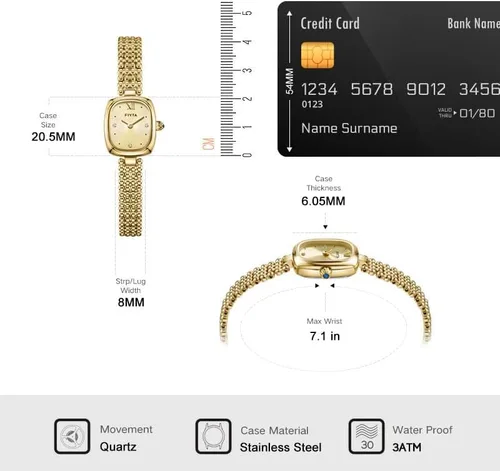 Miniatura 5 de FIYTA Reloj dorado pequeño para mujer, caja rectangular vintage, relojes de pulsera de acero inoxidable para mujer