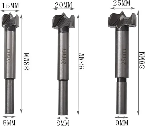 Miniatura 4 de BestAlice Juego de 5 brocas Forstner, 15, 20, 25, 30, 1.378 in, juego de brocas para carpintería, juego de brocas de ala plana, broca de acero