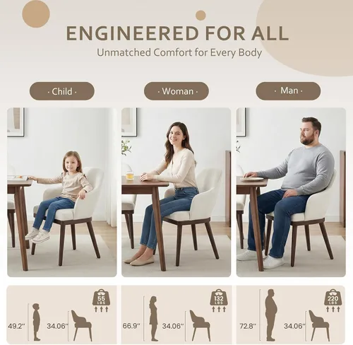 Miniatura 9 de MALOL Juego de 2 sillas de comedor de madera, silla moderna tapizada de tela para comedor, sillas laterales de cocina, silla de cena campestre