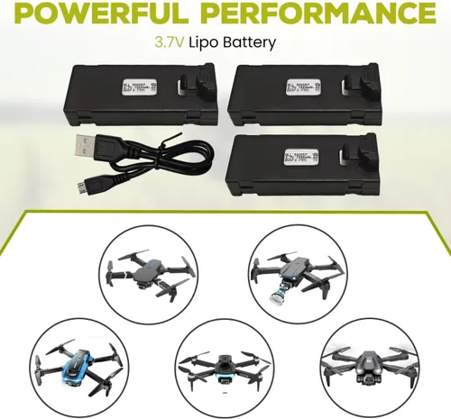 Miniatura 4 de 3 unids 3.7 V 1000 mAh Lipo batería con 1 unids cable de carga USB para E88 E88MAX E99 E99MAX BD101 P15PRO P8 A13 A15 K10MAX RC Drone batería