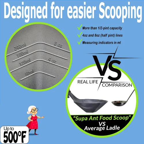 Miniatura 7 de Supa Ant Juego de utensilios de cocina de 5 piezas, cuchara para conservas XL, cucharón de nailon con agujeros, cuchara para pasta/tenedor, cucharas