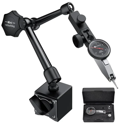 Neoteck 0-0.03"/0.0005" Indicador de prueba de dial con base magnética de máxima tracción de 132lbs (60kg) Juego de indicador de prueba con orificio