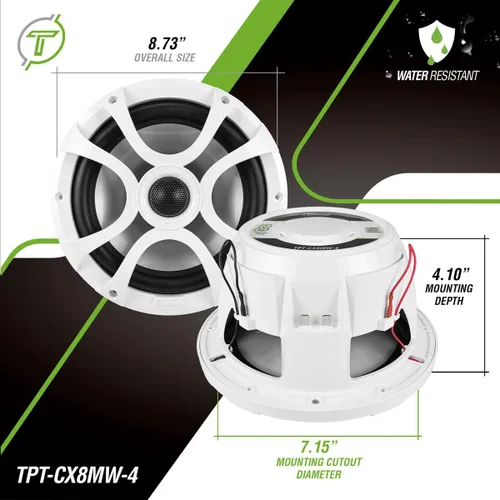 Miniatura 3 de Timpano Altavoces marinos de 8 pulgadas de 600 vatios por par TPT-CX8MW-4 altavoces coaxiales impermeables de 2 vías, 1 par, blanco, resistentes a