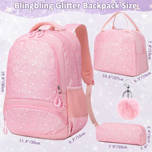 Miniatura 73 de Juego de mochila para niñas y adolescentes, mochila escolar para niños con bolsa para el almuerzo, estuche para lápices, mochilas escolares