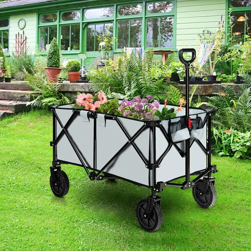 Miniatura 8 de Goplus Carro plegable utilitario con ruedas universales y asa ajustable y bolsa de cubierta, carrito de comestibles para jardín, compras, campamento