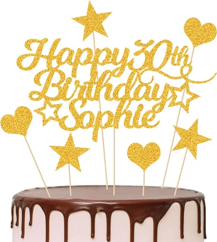 Miniatura 21 de Decoración personalizada para tarta de cumpleaños con cualquier edad y nombre, decoración de pastel de fiesta 16 18 21 40 60, tarjeta con purpurina