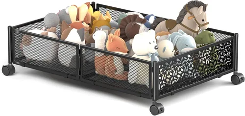 Almacenamiento Debajo de la Cama con Ruedas, Contenedores de Almacenamiento Debajo de la Cama de Metal Calado con Patrón Plegable, Almacenamiento