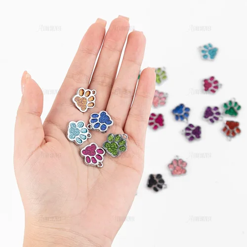 Miniatura 3 de AUEAR, Dijes con estampado de pata de perro y gato de animales, cuentas de cristal, botón a presión de huella de purpurina para collar y pulsera