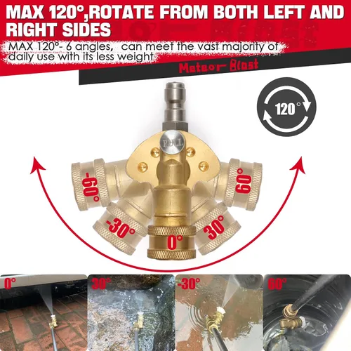 Miniatura 2 de Meteor Blast Acoplador pivotante con 8 puntas de boquilla de lavadora a presión 2.5 gpm, 5 ángulos de 120 grados, diseño resistente y bloqueo