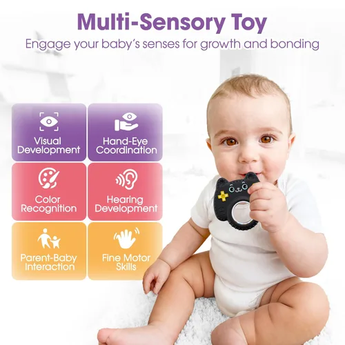 Miniatura 5 de Juguetes de dentición para bebés de 0 a 6 a 12 meses, controlador de juego remoto 3 en 1, juguete sensorial de sonajero para bebés, sin BPA