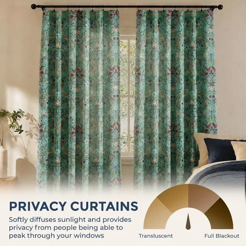 Miniatura 3 de HLC.ME Florence - Cortinas con estampado floral y de pájaros, con pestaña trasera y bolsillo para barra, cortinas para oscurecer el dormitorio