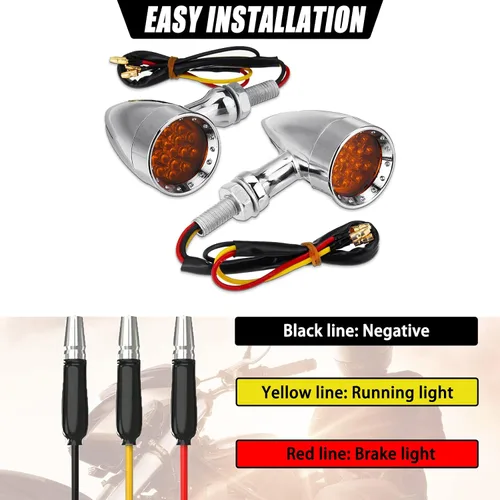 Miniatura 4 de DREAMIZER 2 piezas de luces intermitentes para motocicleta con 15 LEDs, cromadas, tipo bala, lámparas indicadoras delanteras y traseras, compatibles