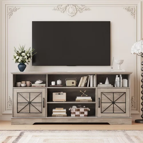 Miniatura 9 de Wodeer Soporte de TV negro para televisores de hasta 65 pulgadas, centro de entretenimiento de granja de 59 pulgadas con gabinete de almacenamiento