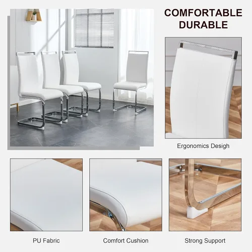 Miniatura 3 de Juego de mesa de comedor de mármol para mesa rectangular blanca de 4.63 pulgadas con marco de metal plateado en forma de X y 4 sillas de comedor