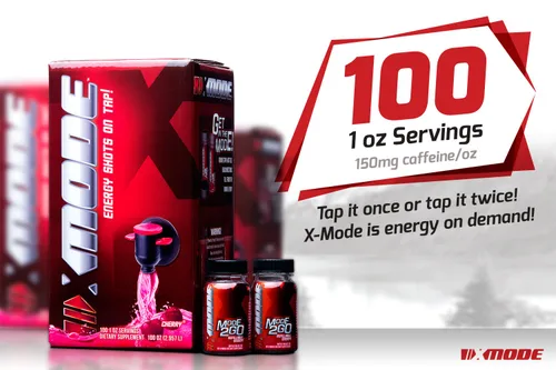 Miniatura 6 de XMODE Extra Strength Energy Shots on Tap - Sabor a mandarina, sin azúcar, 150 mg de cafeína por oz, B12, 100 porciones (1 onza), dispensador con 2