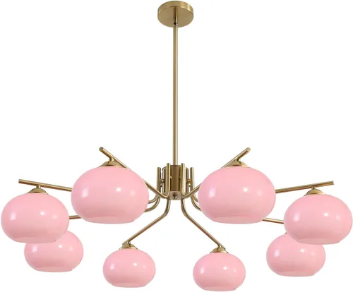 Miniatura 8 de KCO Lámpara de araña vintage de cristal verde con 3 luces de globo Sputnik, moderna lámpara de oro cepillado de mediados de siglo con montaje