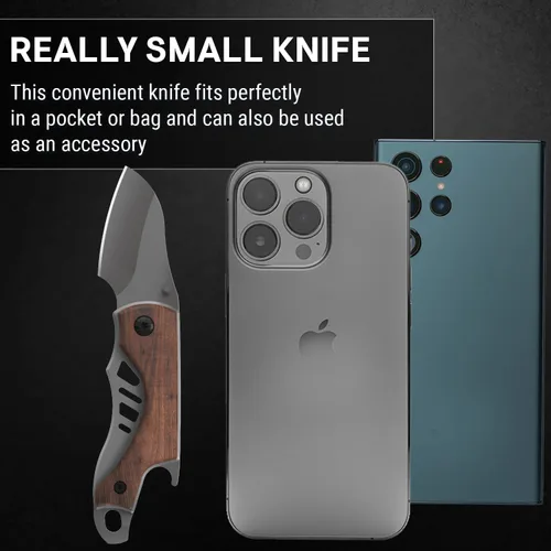 Miniatura 8 de Cuchillo de bolsillo pequeño para hombres – Cuchillo de llavero de 5.7 pulgadas con abridor de botellas – Cortador de cajas – Mango de madera