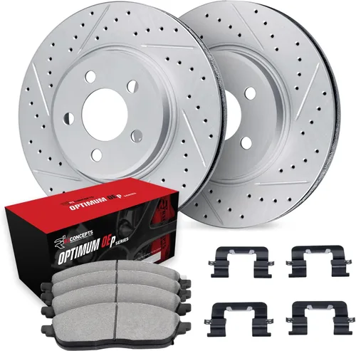 R1 Concepts Frenos delanteros y rotores | Hardware incluido | Kit de pastillas de freno y rotores delanteros Optimum OEp | Compatible con Honda