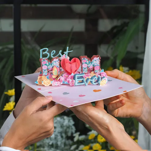 Miniatura 4 de Paper Love Best Mom Pop Up - Tarjeta de felicitación para el día de la madre hecha a mano en 3D, tarjetas de felicitación para el día de la madre, 5