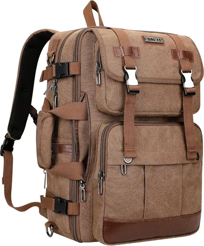 Miniatura 10 de Mochila de lona WITZMAN con puerto de carga USB, mochila grande de viaje, equipaje de mano, apta para laptops de 17 pulgadas, para hombres, Negro