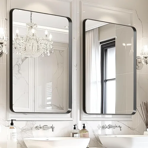 Miniatura 13 de USHOWER Espejos de baño para sobre el fregadero, espejo rectangular con marco de metal, espejo de tocador moderno de granja, montado en la pared