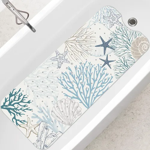Miniatura 13 de SHUCHING - Alfombra de baño antideslizante azul para bañera de 40 x 16 pulgadas, estilo bohemio Tapete de bañera para ancianos sin moho, tapete