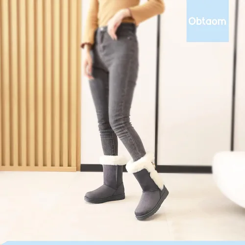 Miniatura 7 de Obtaom Botas de nieve de invierno para mujer, botas cortas de media pantorrilla, botas de moda de resina con botón de resina sintética para mujer