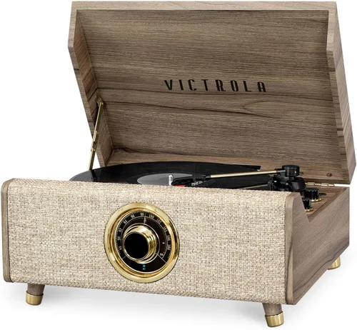 Miniatura 4 de Victrola Highland - Reproductor de discos Bluetooth 4 en 1 con altavoces, reproductor de discos de vinilo de 3 velocidades, radio FM y auxiliar