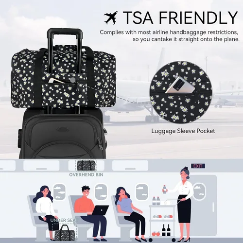 Miniatura 5 de Goloni Bonita bolsa de lona para mujer, bolsa de gimnasio con compartimento para zapatos, bolsa de lona ligera de viaje de fin de semana, bolsa