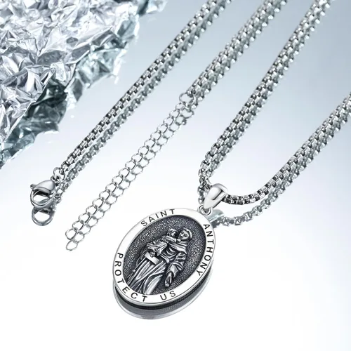 Miniatura 540 de Collar con colgante de plata de ley 925 con medalla de San Patrón, joyería religiosa para hombres y mujeres, con cadena de acero inoxidable 316L