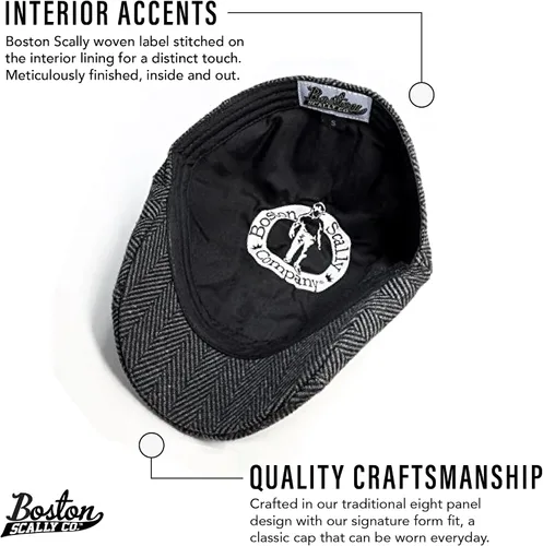Miniatura 3 de La Gorra Original Boston Scally Cap - La Gorra Plana de Newsboy Peaky - Gorra de 8 Paneles para Hombres - Gris Herringbone