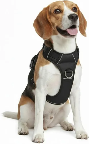 Miniatura 14 de Arnés sin tirones para perro, con 2 clips para correa, chaleco Oxford reflectante ajustable para mascotas con asa de fácil control para perros Negro