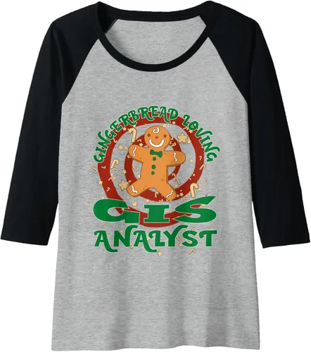 Miniatura 10 de GIS Analyst Job Gingerbread - Camiseta de béisbol raglán de Navidad, Negro
