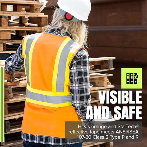 Miniatura 3 de Pioneer Chaleco de seguridad para mujer con bolsillos - Cinta reflectante de alta visibilidad - Para la construcción - Naranja