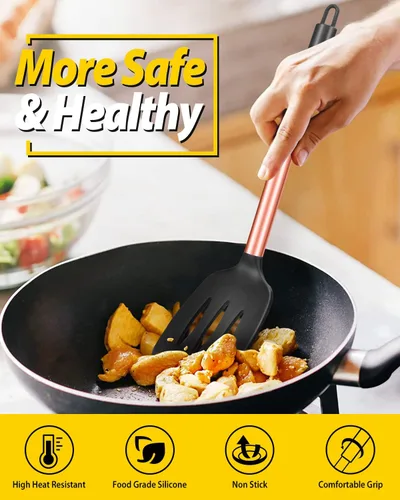 Miniatura 5 de Paquete de 2 espátulas de cocina sólidas de silicona, antiadherentes, utensilios de cocina sin BPA, resistentes al calor, utensilios de cocina