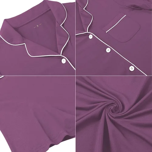 Miniatura 46 de Samring Camisón de pijama para mujer, manga corta/larga, con botones, camisón para dormir, camisón para novio, talla XXL