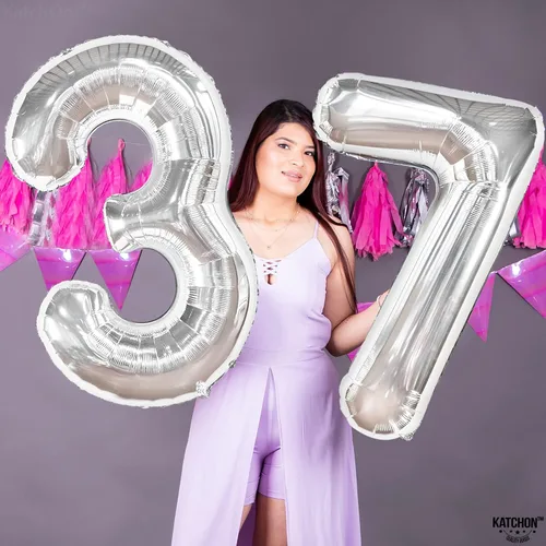 Miniatura 7 de KatchOn, Globo plateado de 40 pulgadas, decoraciones de cumpleaños para hombres y mujeres