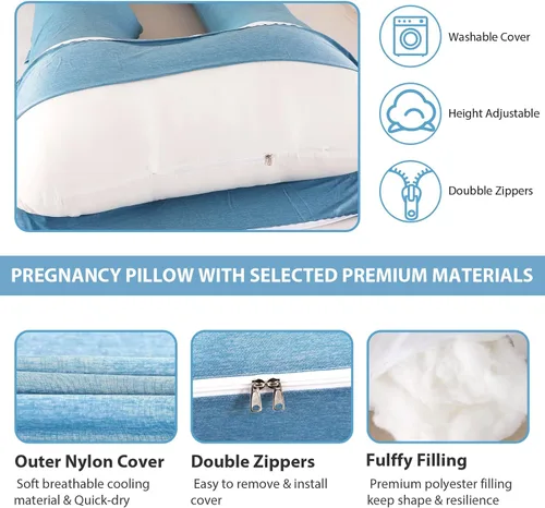 Miniatura 6 de Amagoing - Almohada de embarazo refrescante para dormir, almohada de maternidad en forma de U de cuerpo completo para mujeres con dolor de cadera