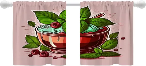 Miniatura 81 de Shrahala Floral Abstract Design Blackout Curtain Tiers, Minimalist Flower Illustration Kitchen Valance Light Blocking Tier Drapes with Rod Pocket, 2