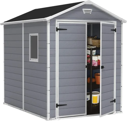 Miniatura 7 de Cobertizo de almacenamiento Keter Manor al aire libre, Gris/Blanco