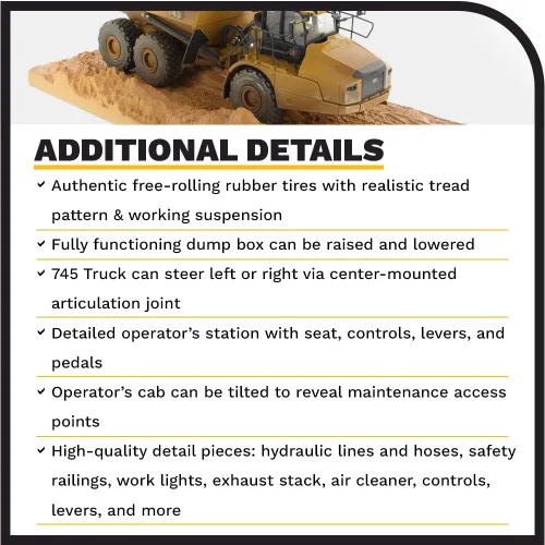 Miniatura 5 de Diecast Masters Camión volquete articulado Caterpillar 745 Escala 1:50 Camiones Cat Series Weathered y equipo de construcción Modelo 85704