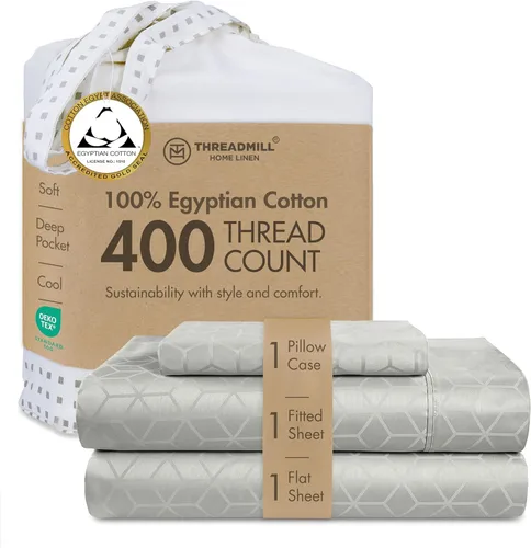 Miniatura 29 de Threadmill - Juego de sábanas de algodón egipcio para cama tamaño King Juego de sábanas de cama King 100% de algodón egipcio certificado Sábanas