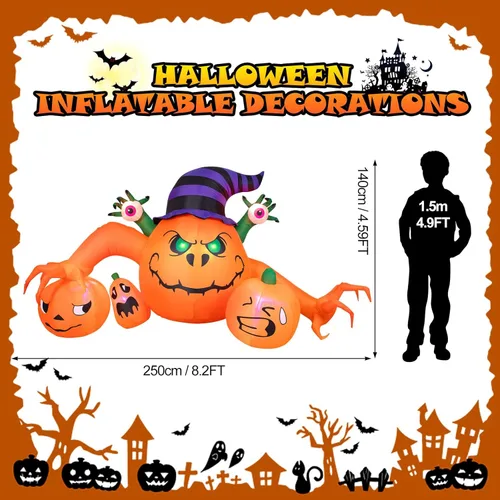 Miniatura 3 de Decoraciones inflables de Halloween de 8 pies de largo, decoraciones de calabaza con luces LED integradas, linterna inflable para interiores