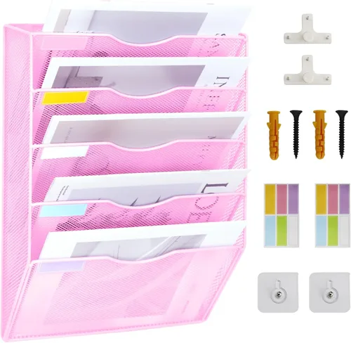Miniatura 15 de Organizador de archivos de pared de malla con 1 bolsillo, organizador de archivos para colgar en la oficina, revistero, juego de ganchos