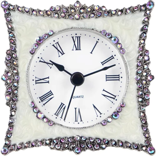 Miniatura 9 de NIKKY HOME - Reloj de mesa mini de cuarzo peltre vintage con cristal brillante de strass, 2.87 x 1.37 x 3.87 pulgadas, Aqua