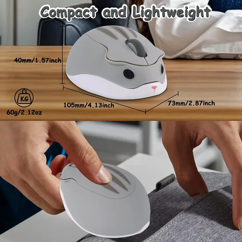 Miniatura 6 de Ratón inalámbrico Bluetooth lindo ratón de hámster de dibujos animados con receptor USB 2.4 GHz y Bluetooth modo dual silencioso Kawaii USB
