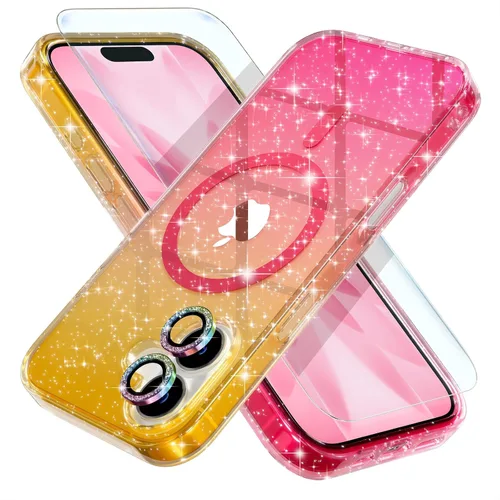 Miniatura 22 de Choiche Funda magnética para iPhone 15 Pro Max, funda transparente con purpurina brillante para mujer