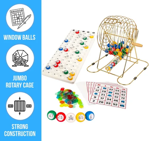 Miniatura 3 de Regal Bingo - Juego de bingo profesional con jaula de rueda de 11 pulgadas, 75 bolas de bingo, tablero maestro, 18 tarjetas de bingo y 25 tarjetas